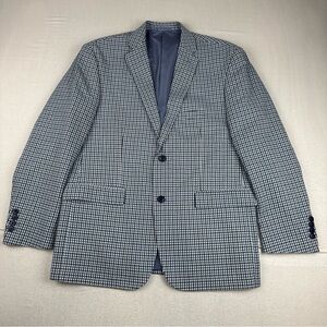 US Polo Assn. Mens Blue White Gingham Check Sports Coat Blazer 44R Cotton preppy